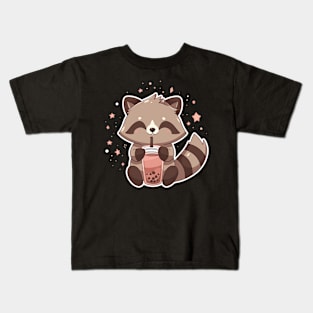 raccoon drink bubbletea Kids T-Shirt